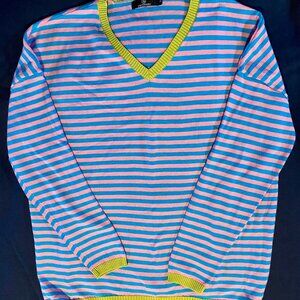 LILLUSORY Womens Striped V Neck Sweater